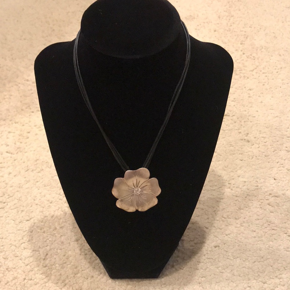Black corded necklace with flower drop